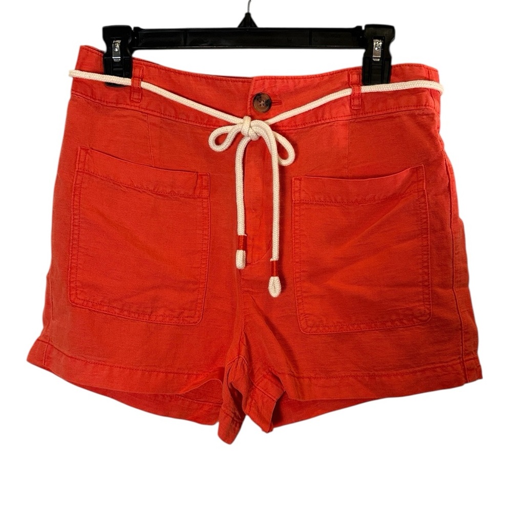 C & C California Women’s Linen Blend Persimmon Belted Shorts Sz M